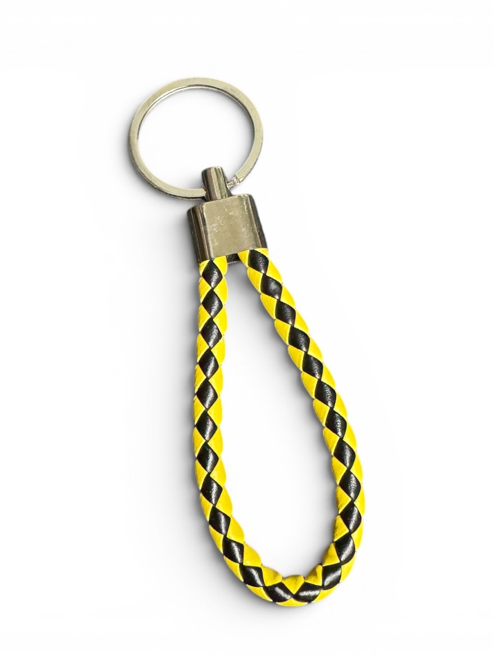 Braided Black Yellow Leather Keychain NIP - Picture 6 of 6